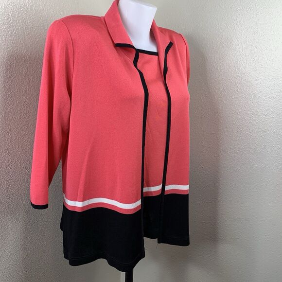 Exclusively Misook Tank & Cardigan Set Women Sz XL Pink Stripe Knit Open Front - Picture 1 of 11